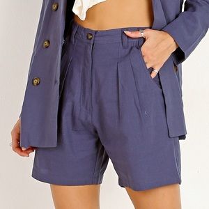 Jen's Pirate Booty Linen High Waisted Blossom Pleat Blue Shorts